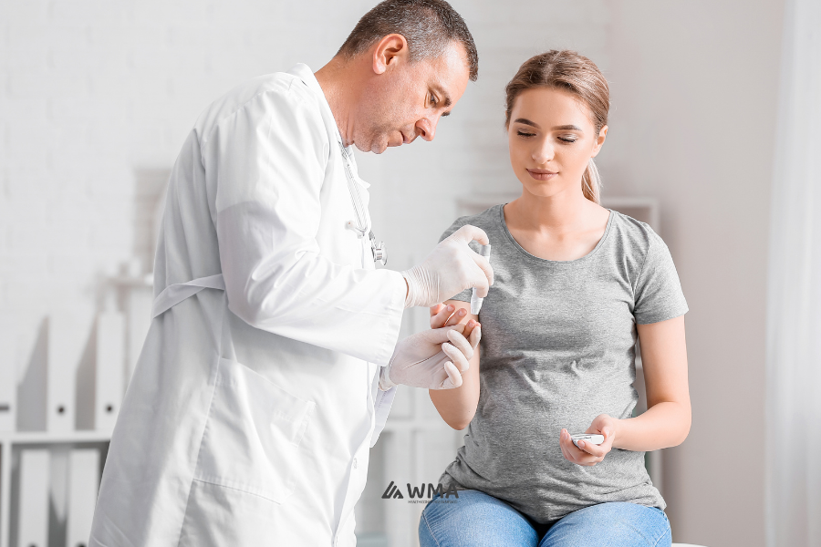 Doctor checking diabetes patient